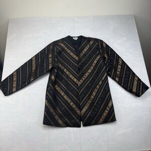 Vintage Tachi Castillo Quilted Jacket Black Brown Chevron Stripe Medium/Large